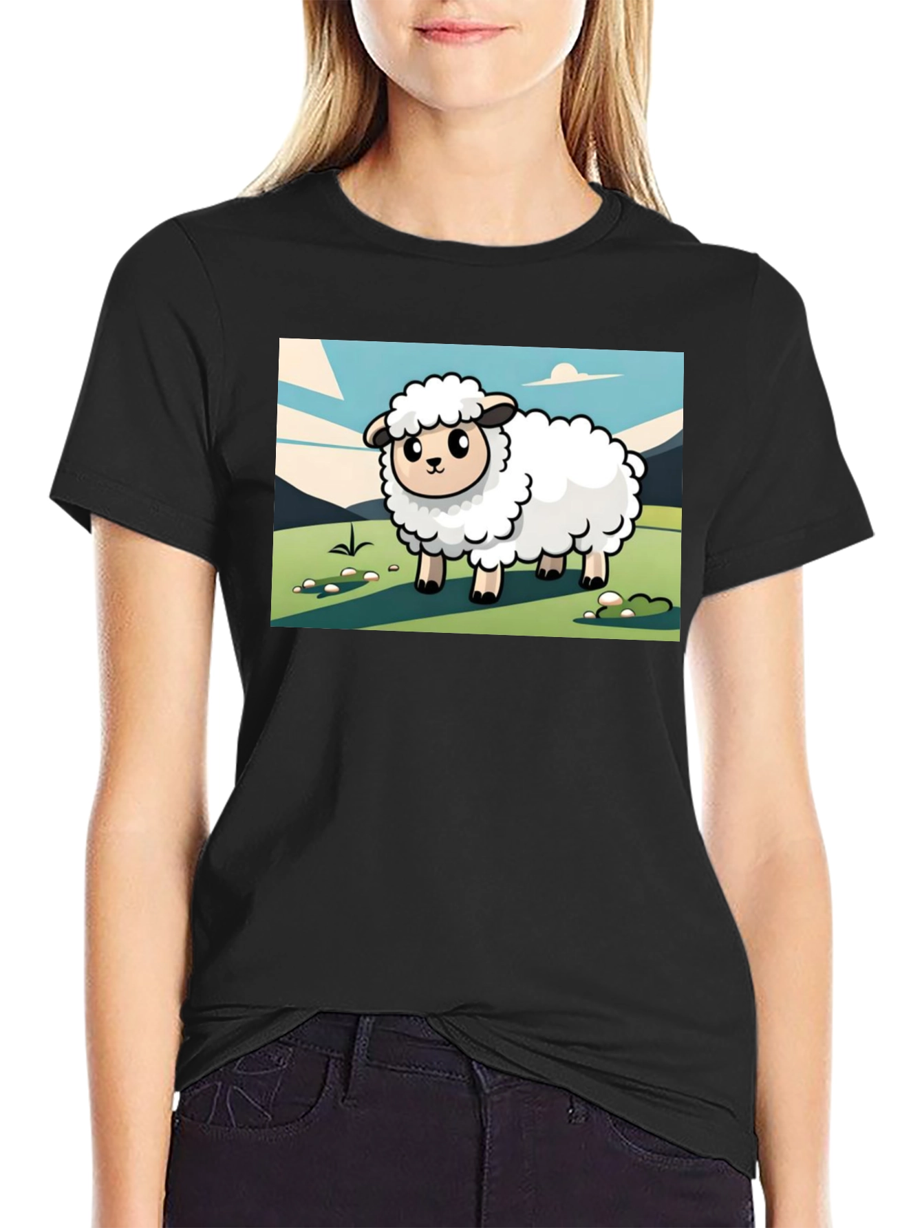 Cartoon Sheep Graphic T-Shirt