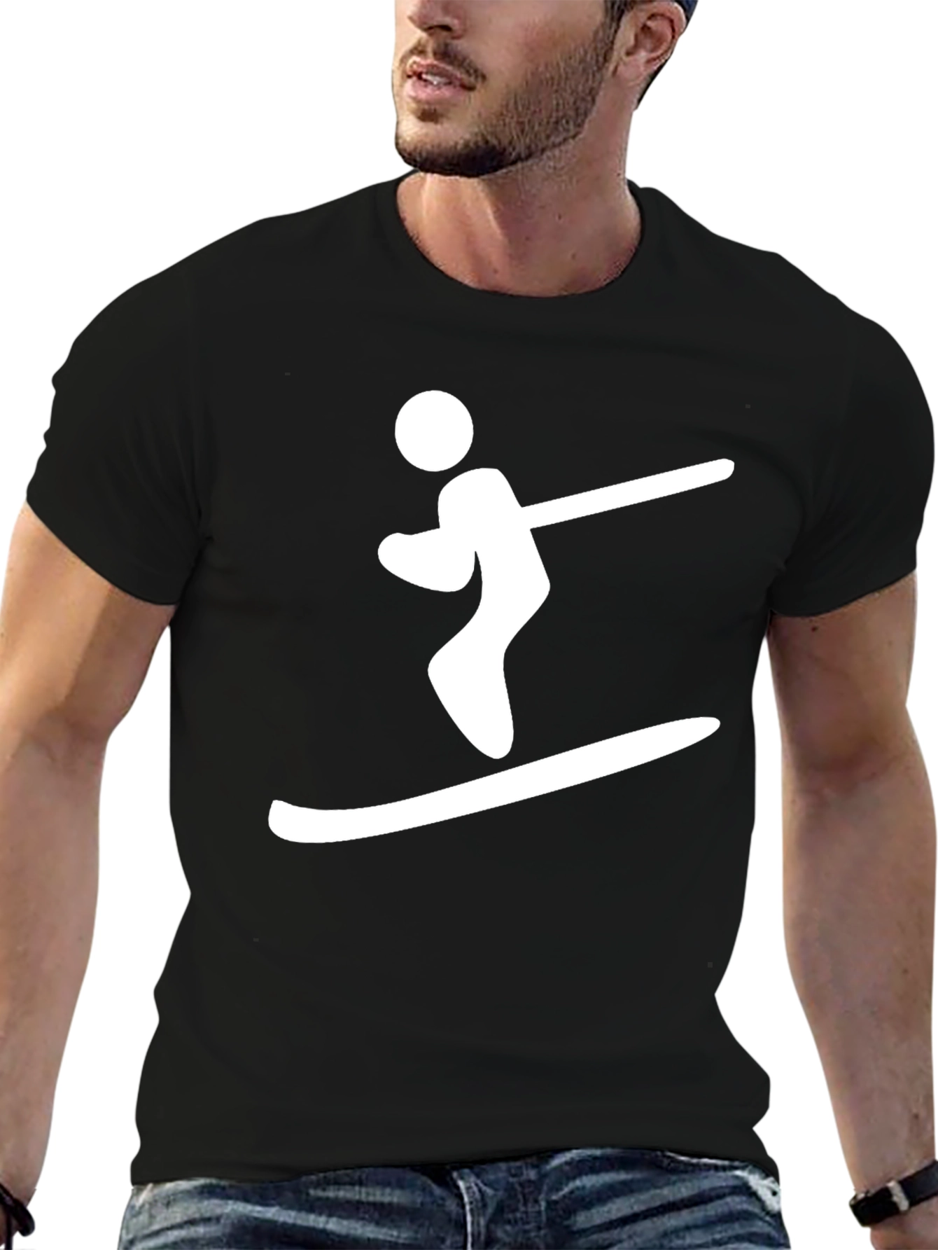 Skiing Man Black T-Shirt