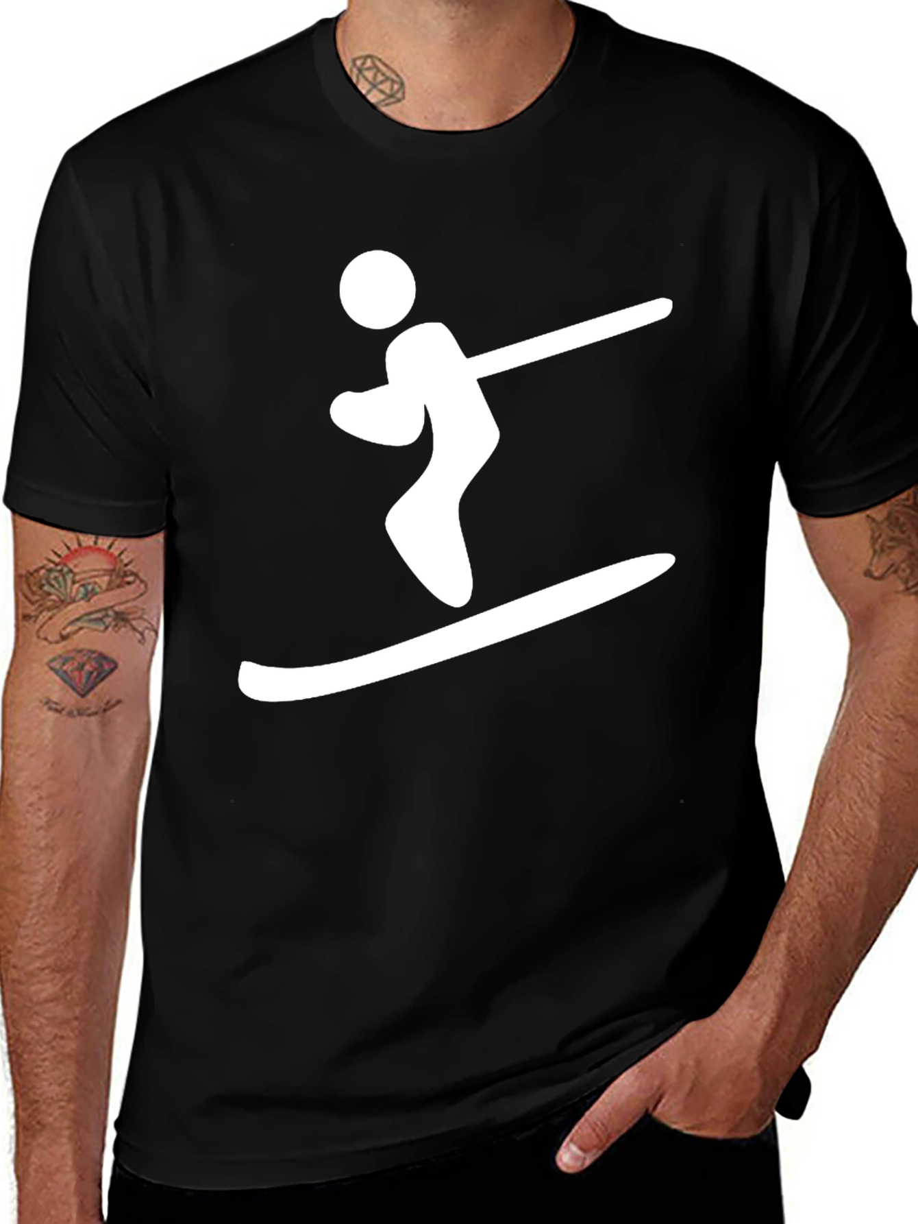 Skiing Man Black T-Shirt