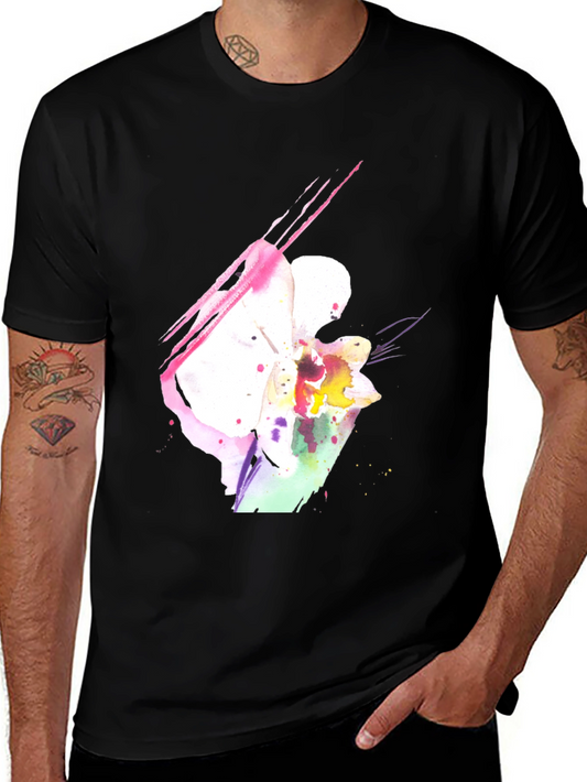 Watercolor Floral Graphic Print Black T-Shirt