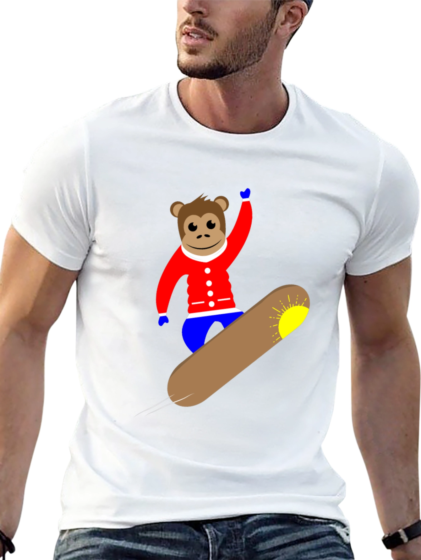 Monkey Snowboard T-Shirt - Black Fun Design