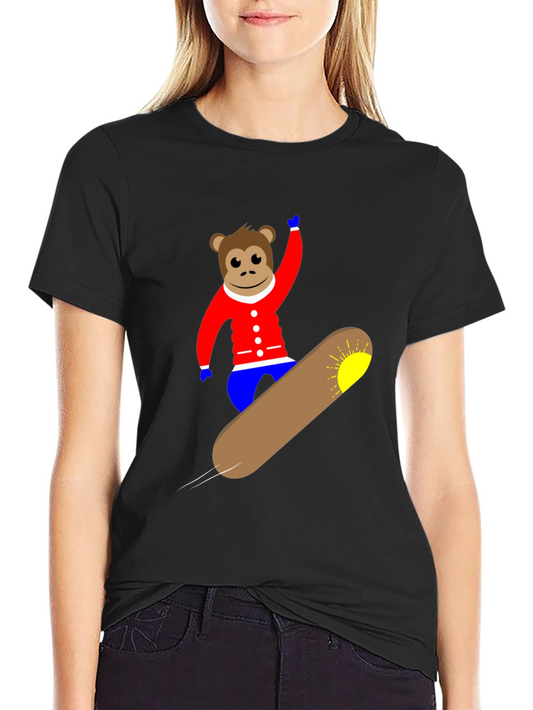 Monkey Snowboard T-Shirt - Black Fun Design