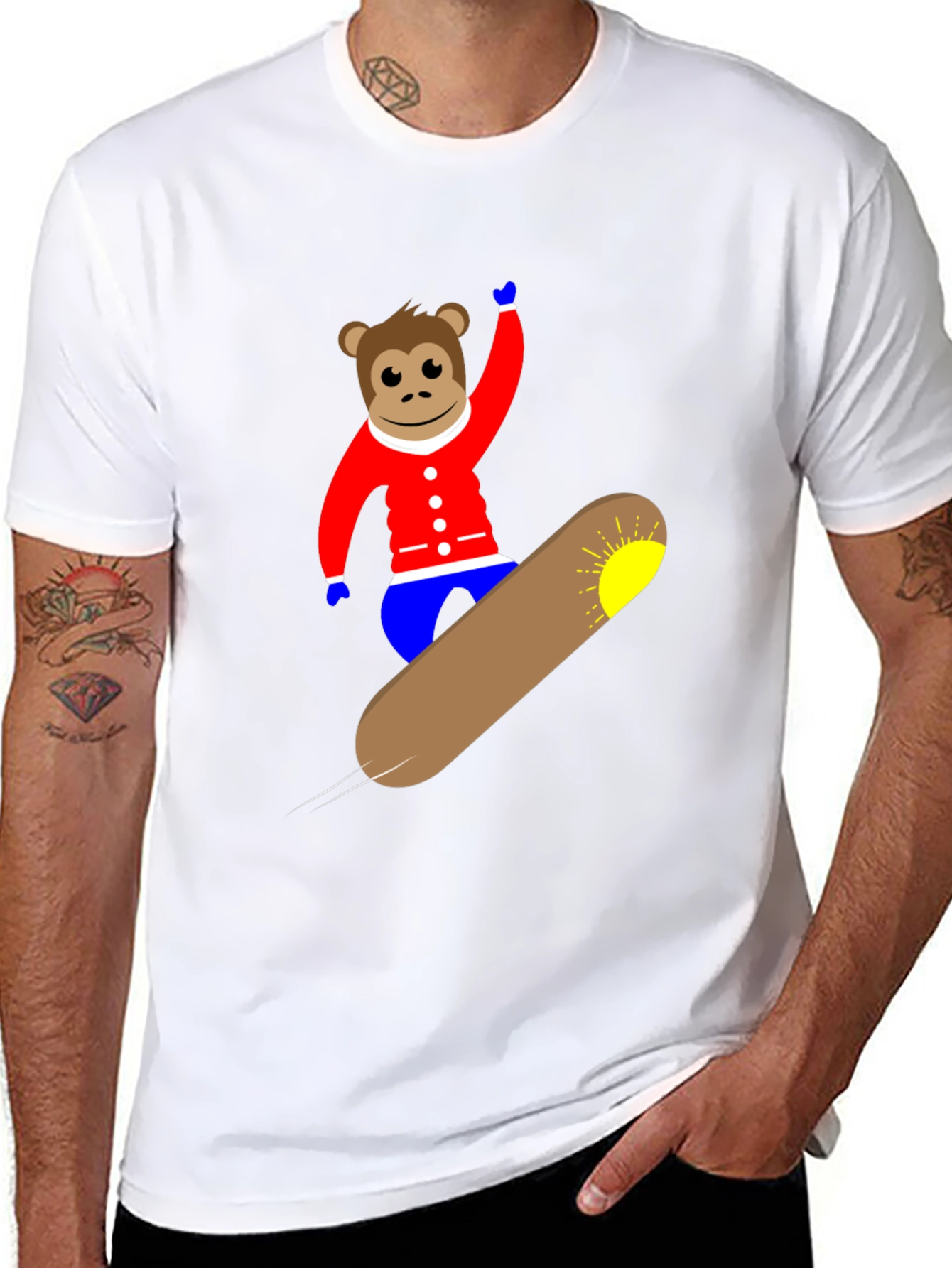 Monkey Snowboard T-Shirt - Black Fun Design