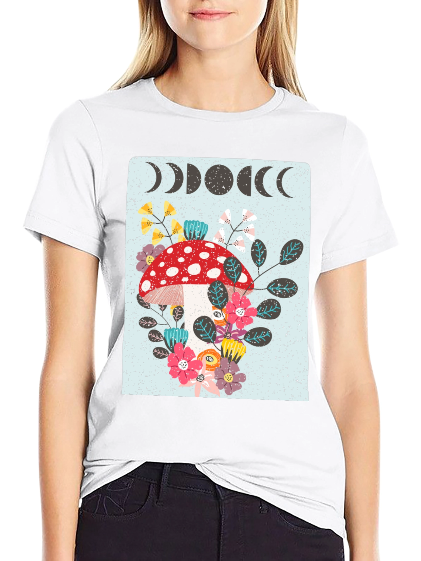 Mushroom Moon Phase Graphic Tee - Nature Lover Shirt