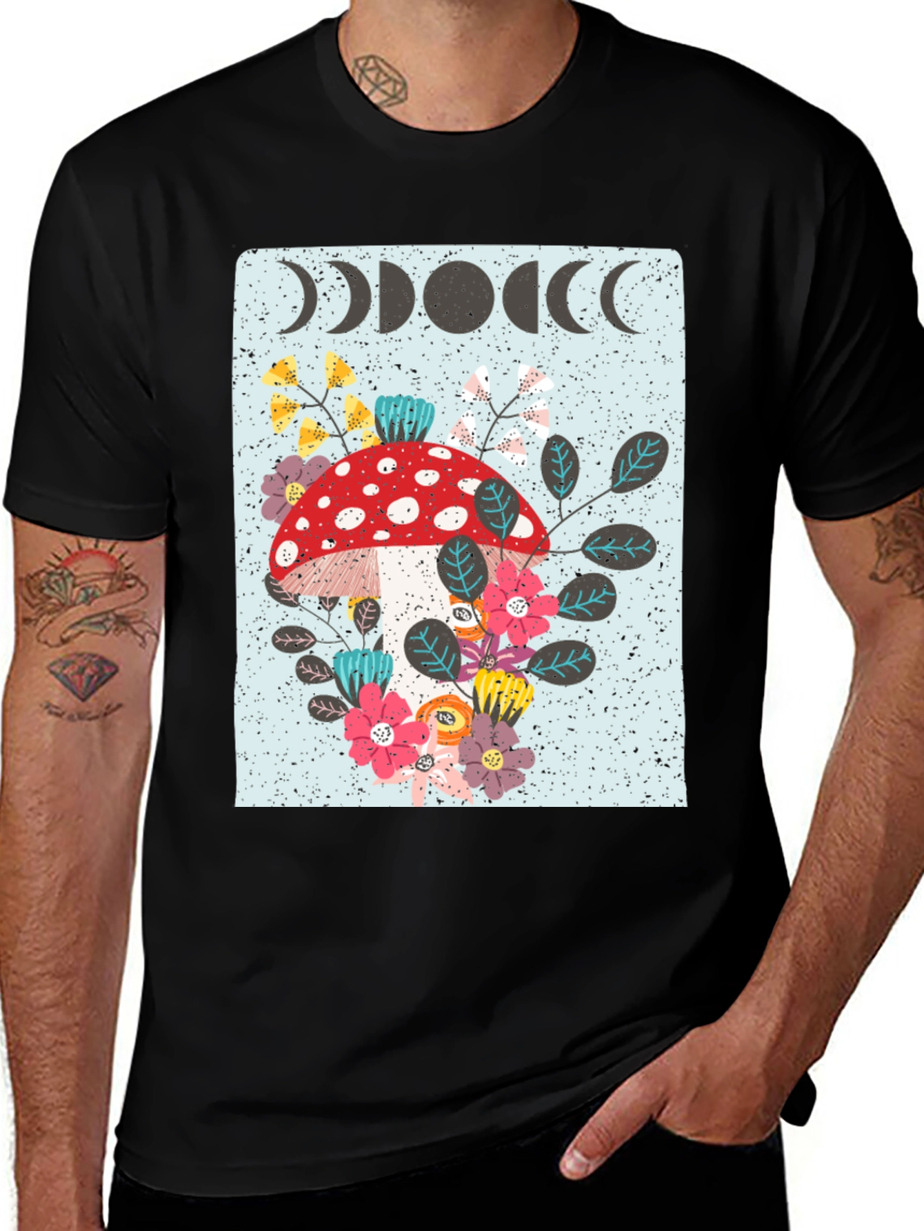 Mushroom Moon Phase Graphic Tee - Nature Lover Shirt