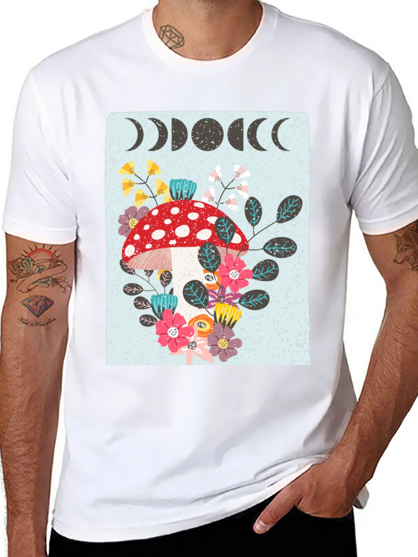 Mushroom Moon Phase Graphic Tee - Nature Lover Shirt