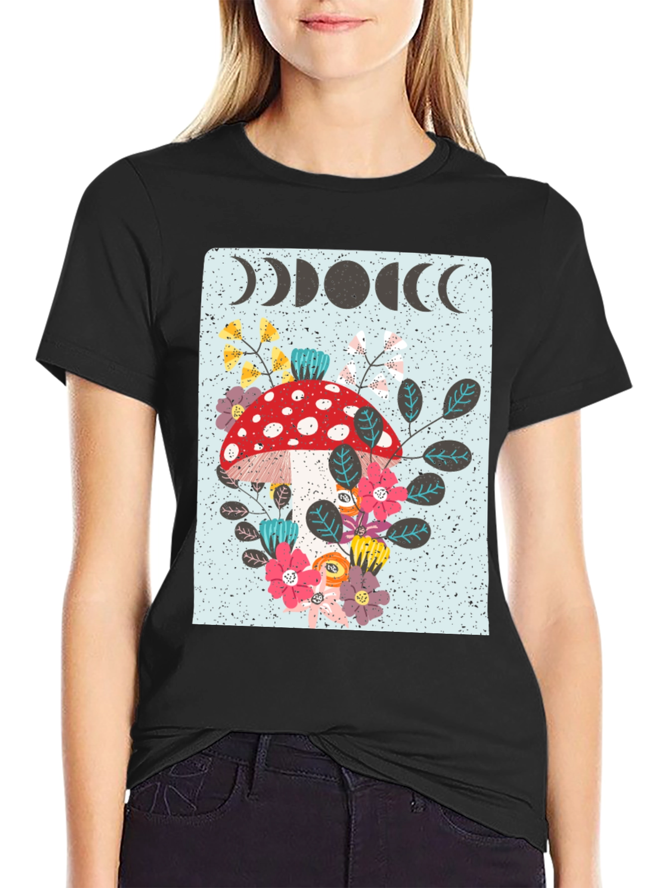 Mushroom Moon Phase Graphic Tee - Nature Lover Shirt