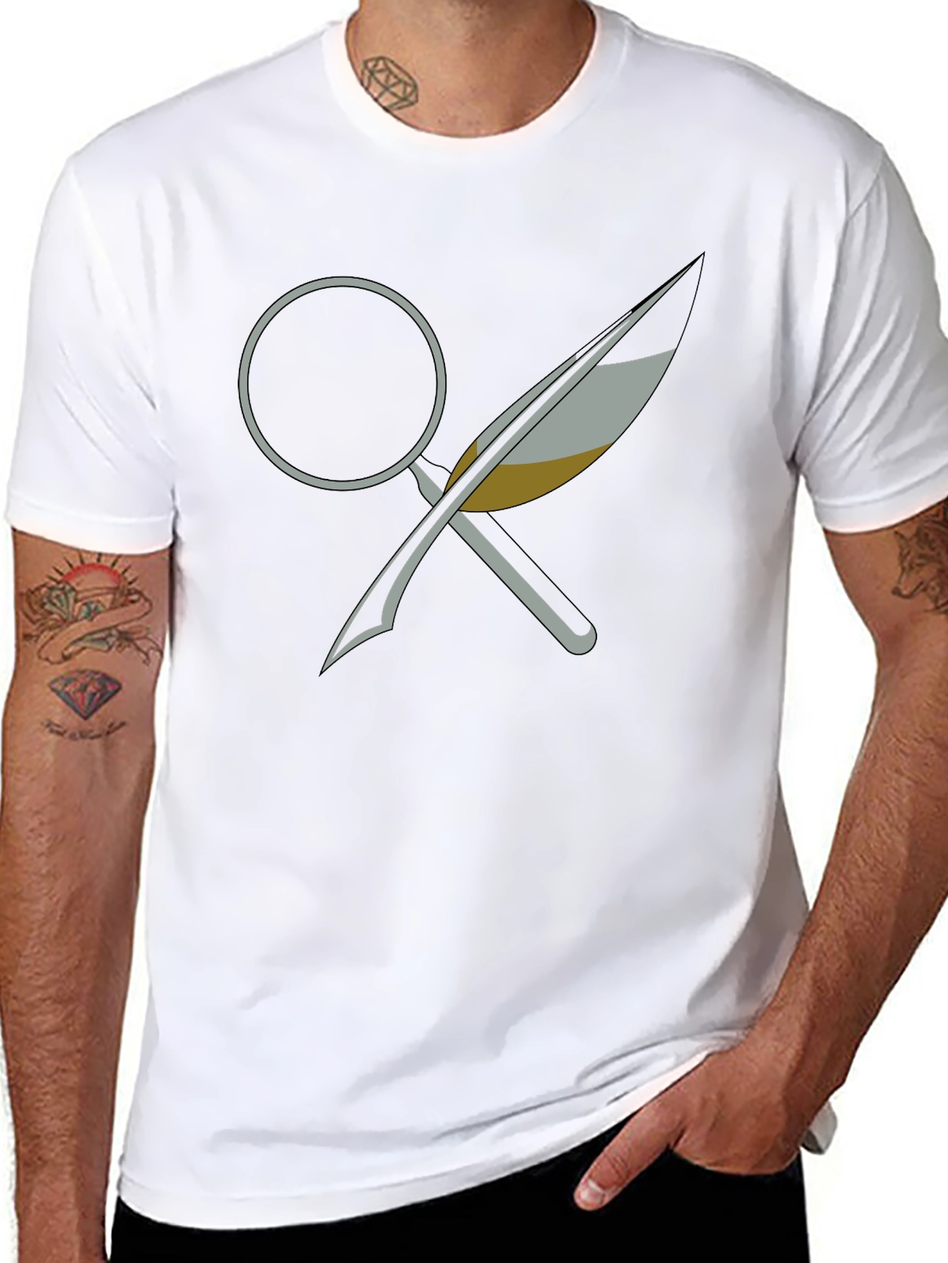 Magnifying Glass and Quill Graphic T-Shirt