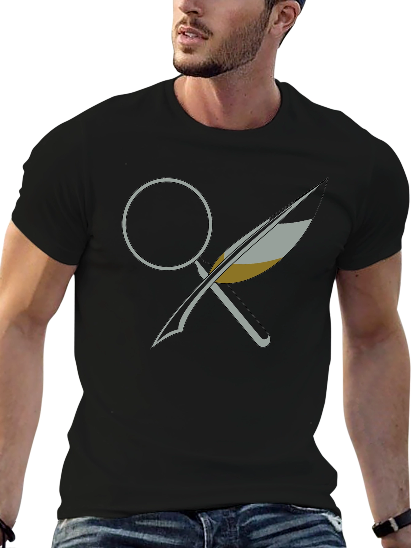 Magnifying Glass and Quill Graphic T-Shirt