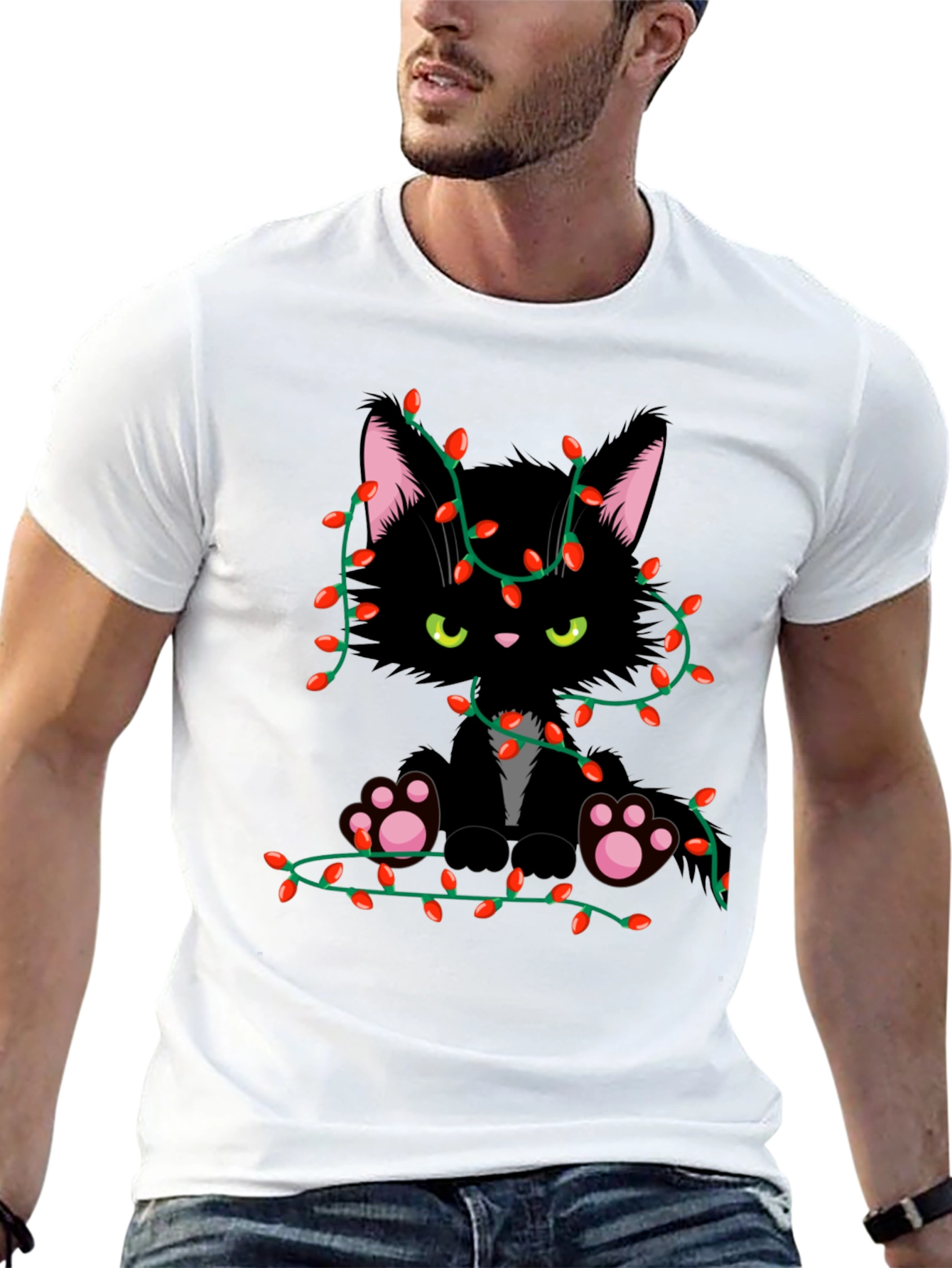 Festive Cat Christmas Lights T-Shirt
