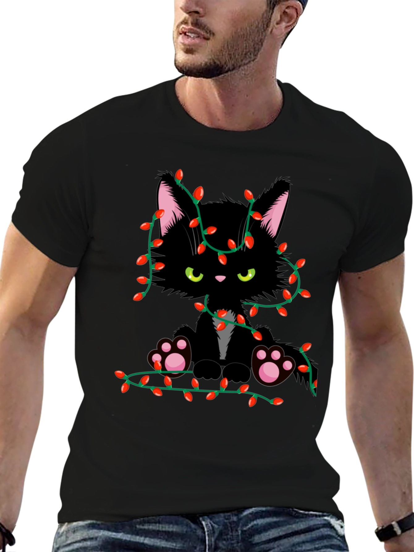 Festive Cat Christmas Lights T-Shirt