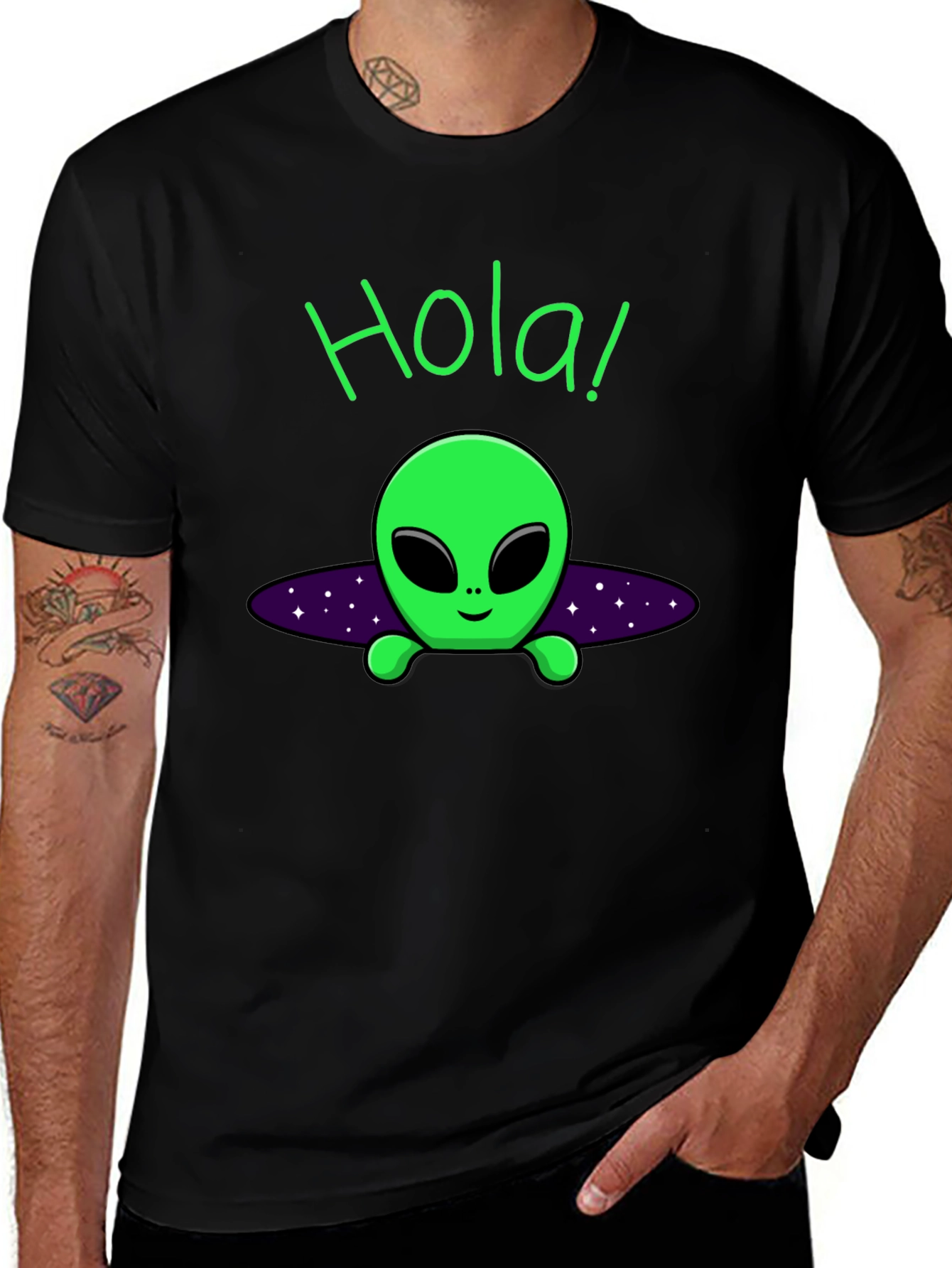 Hola Alien Graphic T-Shirt - Black