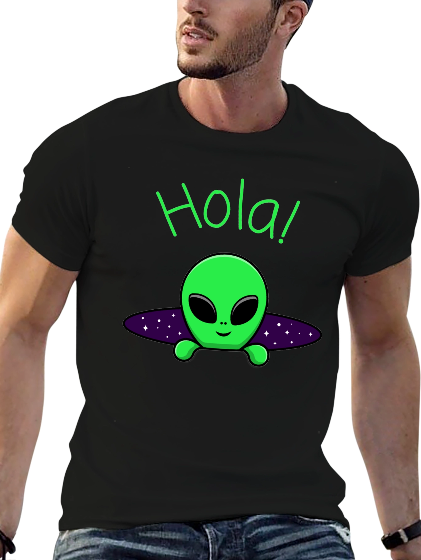 Hola Alien Graphic T-Shirt - Black