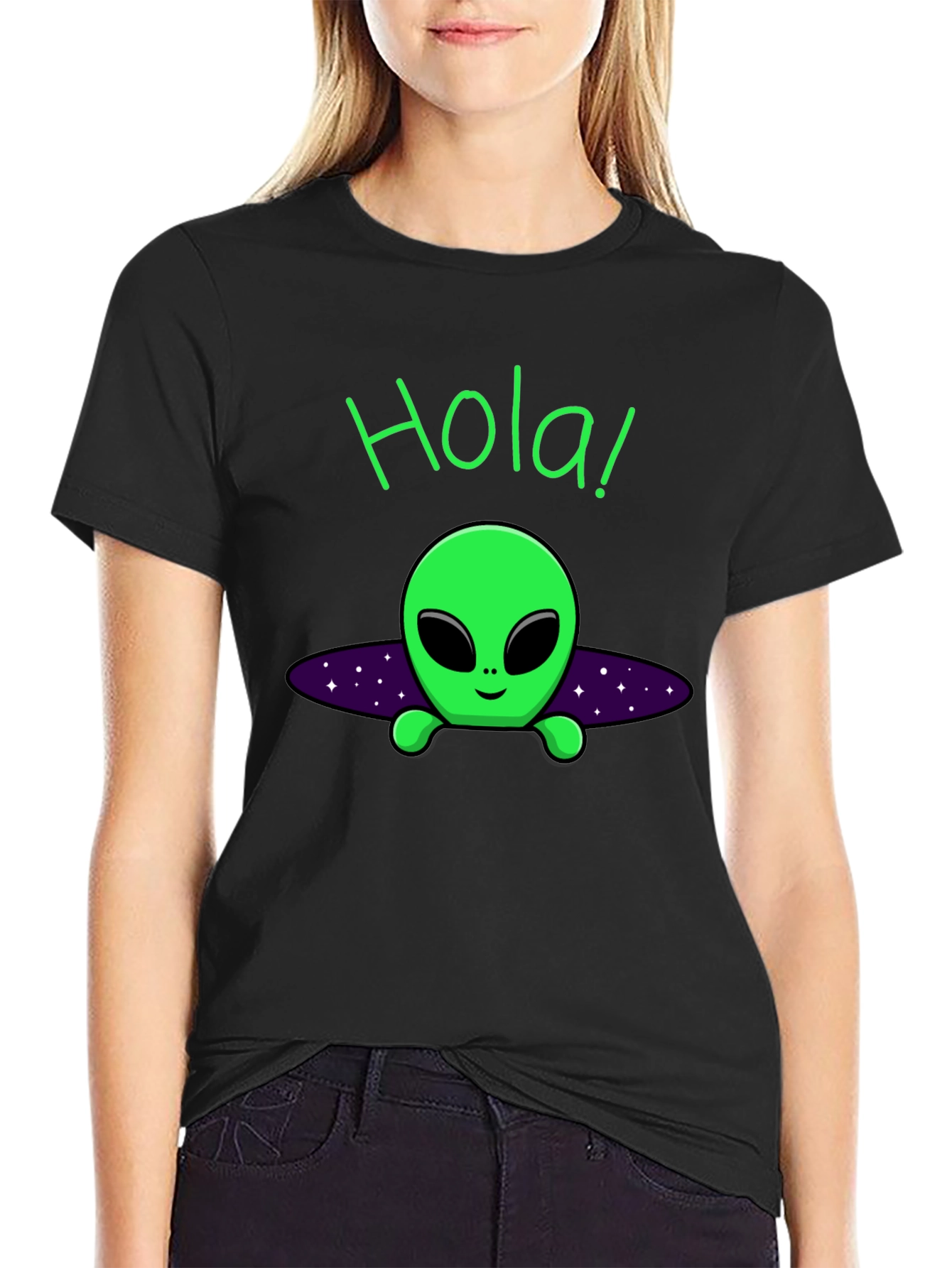 Hola Alien Graphic T-Shirt - Black
