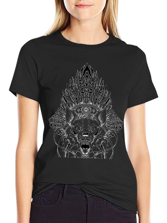 Wolf Headdress Graphic Print Black T-Shirt