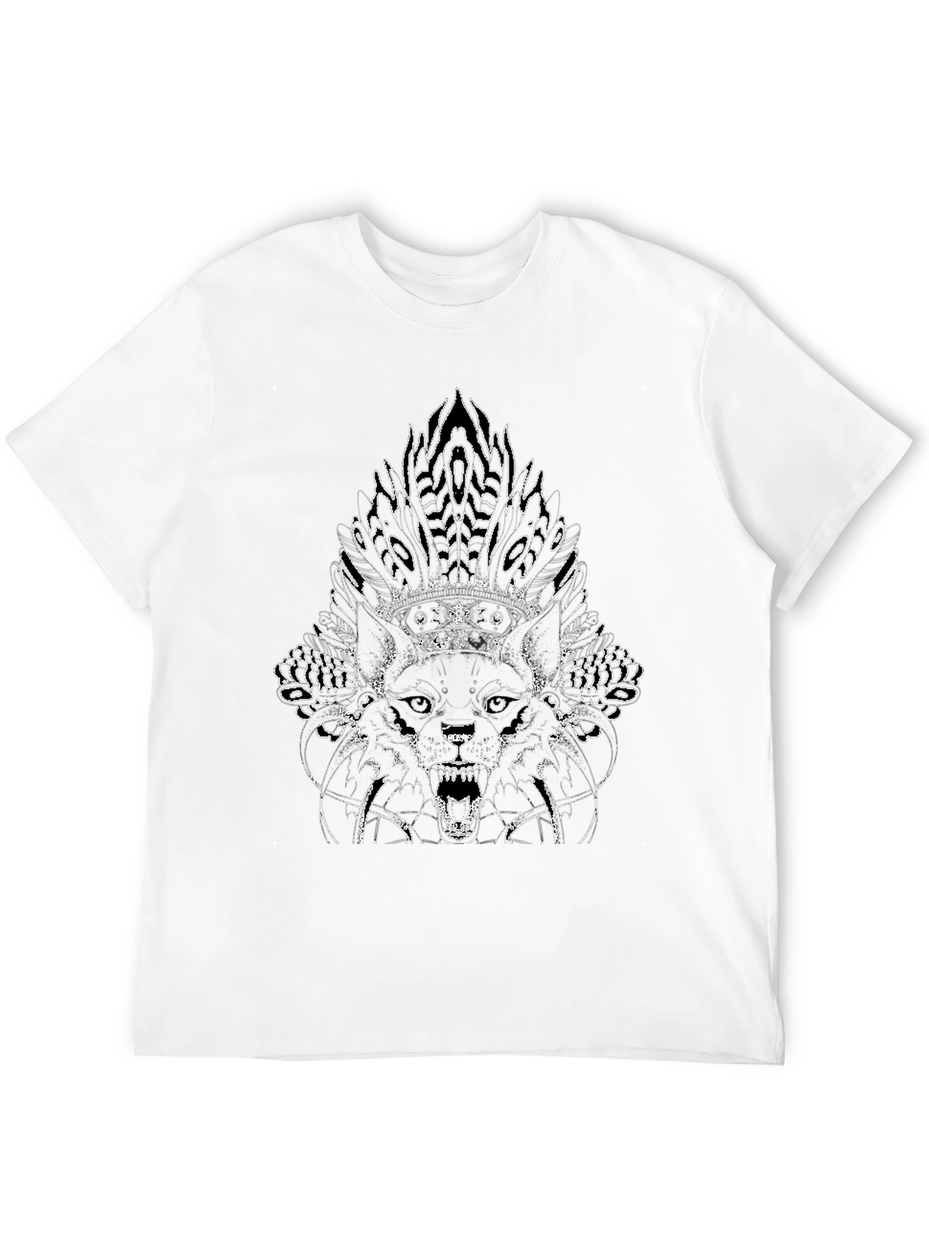 Wolf Headdress Graphic Print Black T-Shirt
