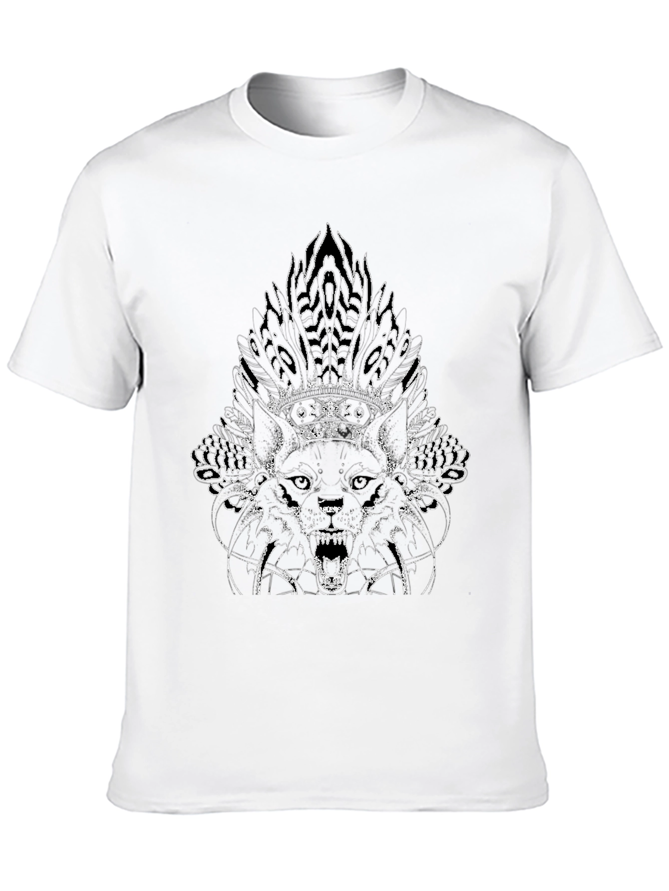 Wolf Headdress Graphic Print Black T-Shirt
