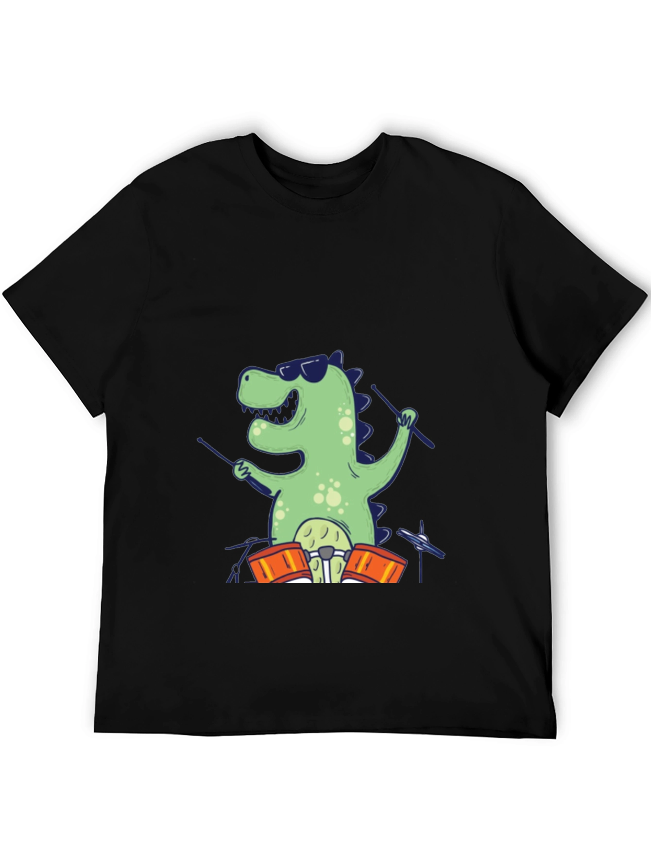 Dino Drummer T-Shirt - Cool Cartoon Design