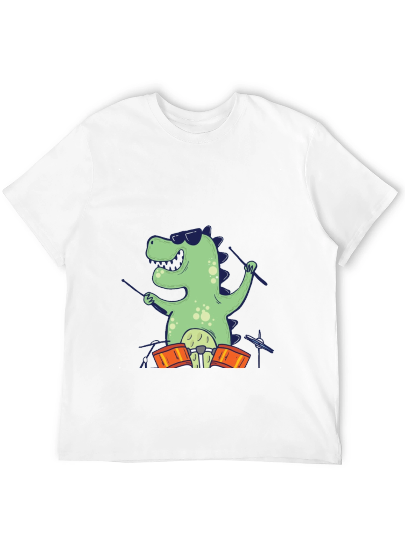 Dino Drummer T-Shirt - Cool Cartoon Design