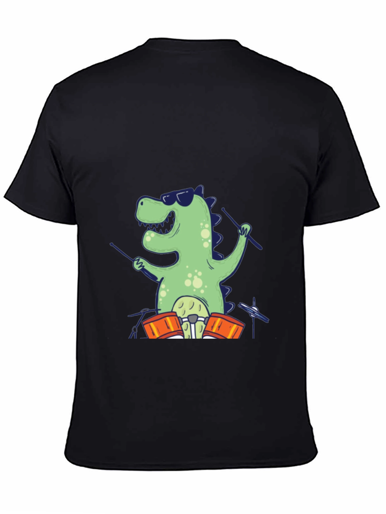 Dino Drummer T-Shirt - Cool Cartoon Design