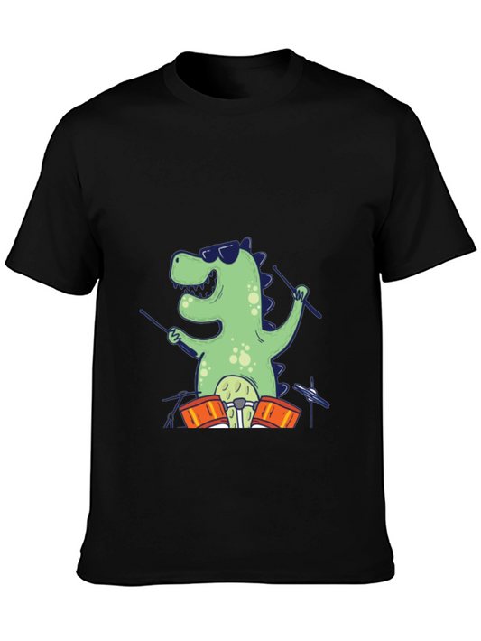 Dino Drummer T-Shirt - Cool Cartoon Design