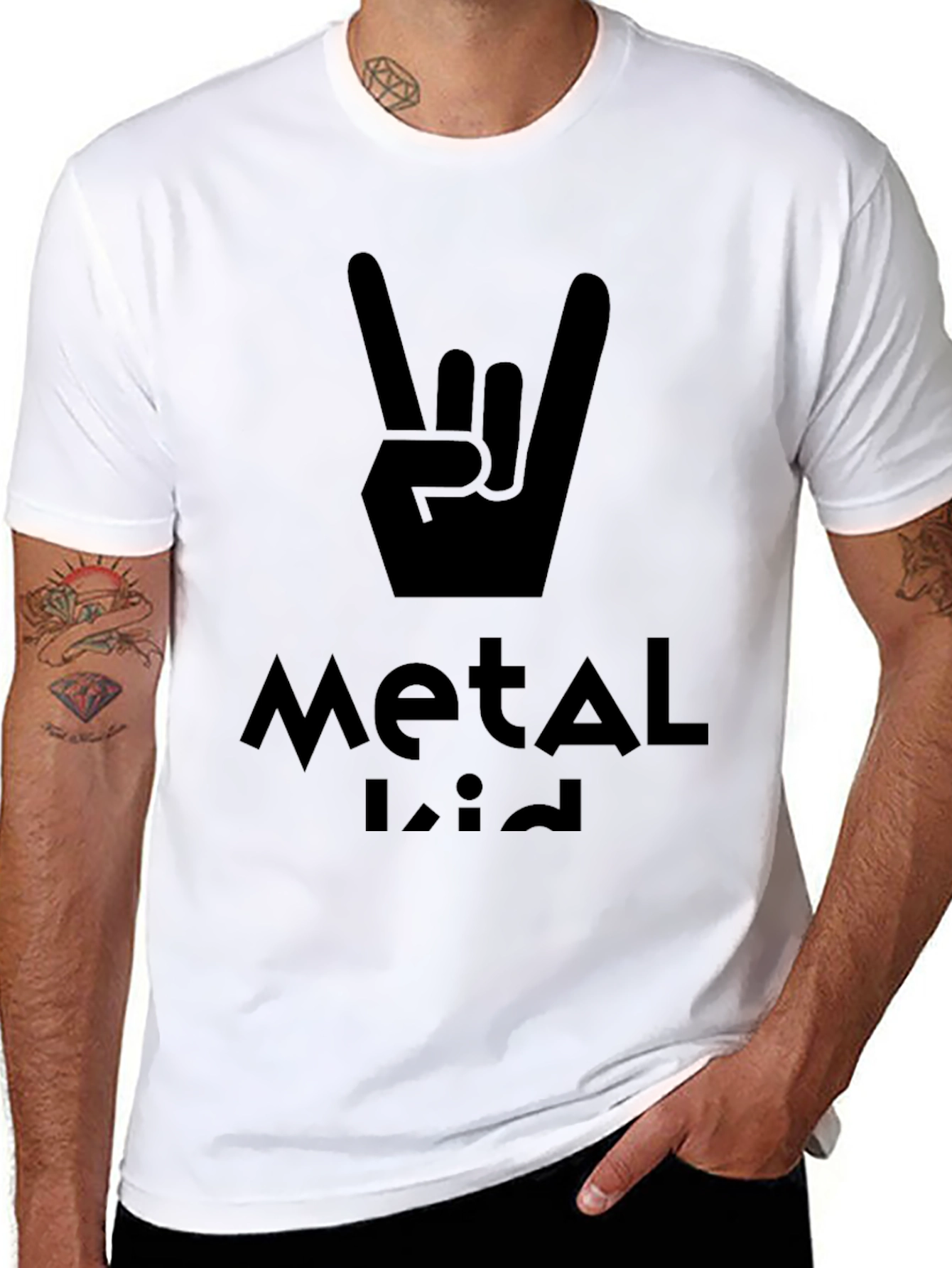Metal Kid Black T-Shirt Rock On Hand