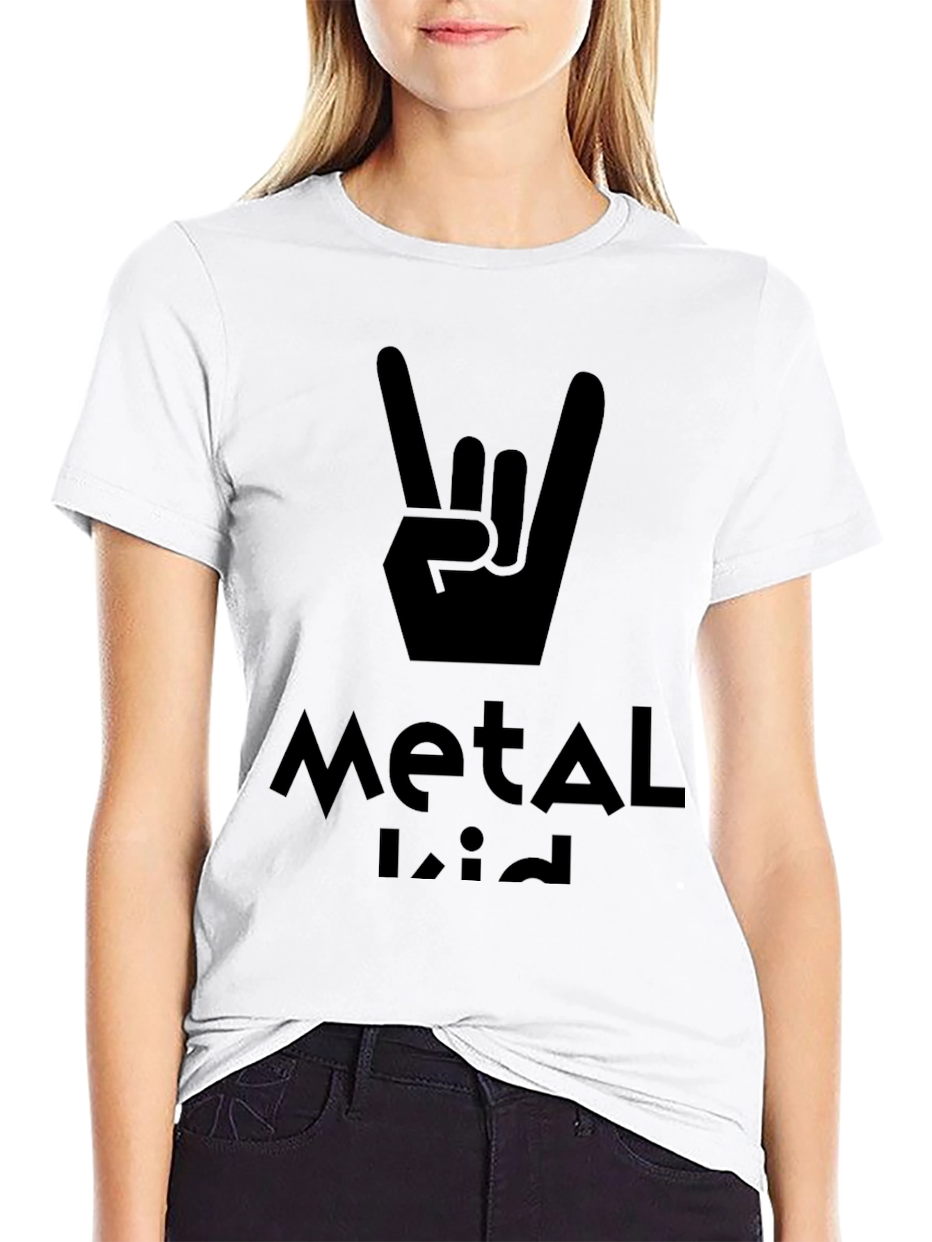 Metal Kid Black T-Shirt Rock On Hand