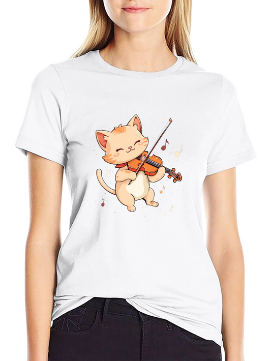 Cat Violinist Graphic Tee - Musical Kitten T-Shirt