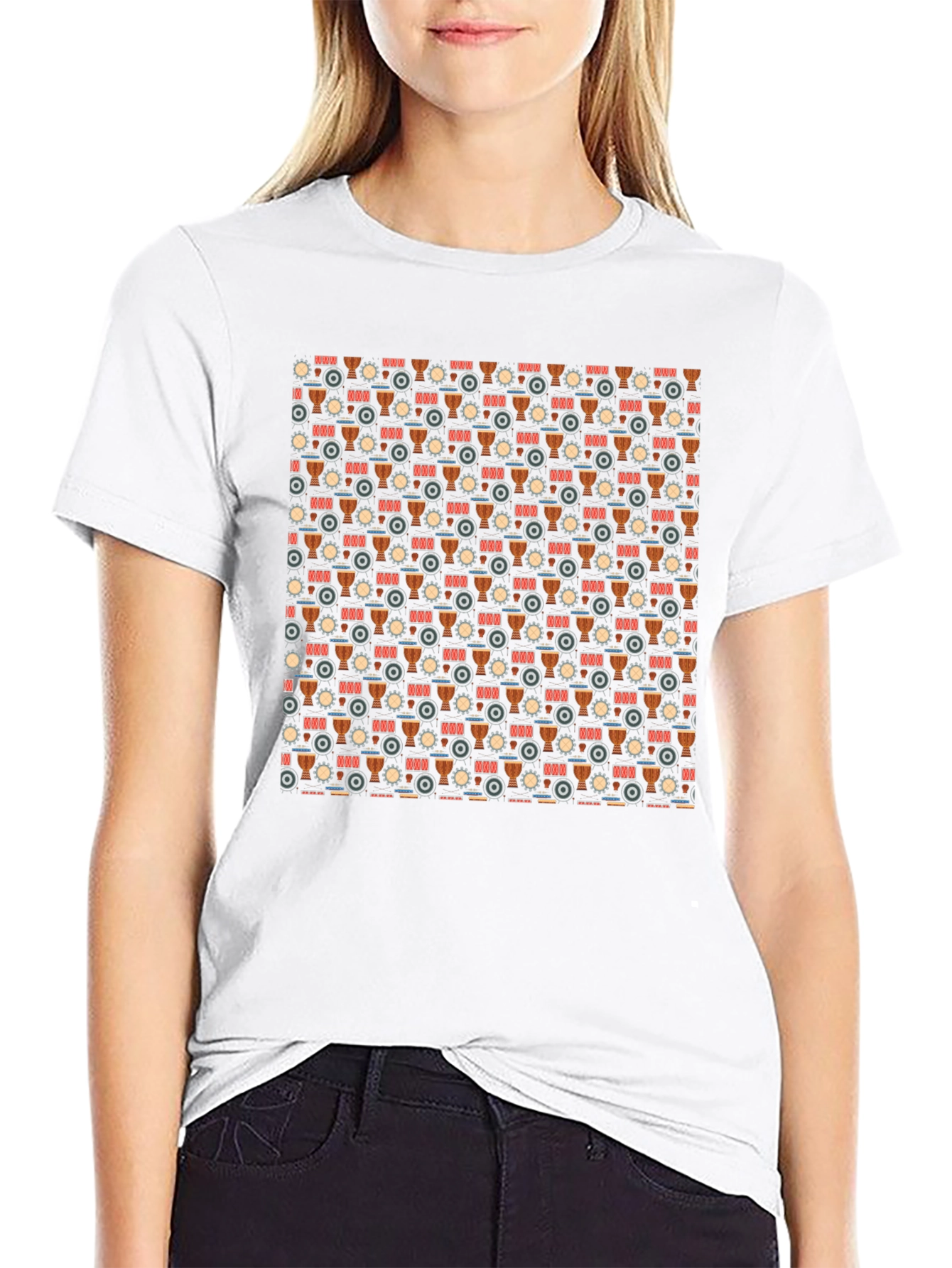 Drum Pattern Black T-Shirt