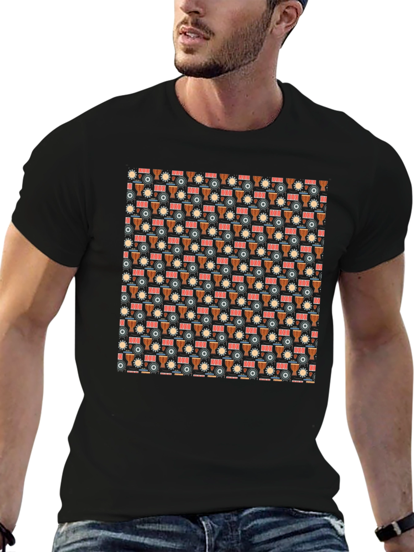 Drum Pattern Black T-Shirt