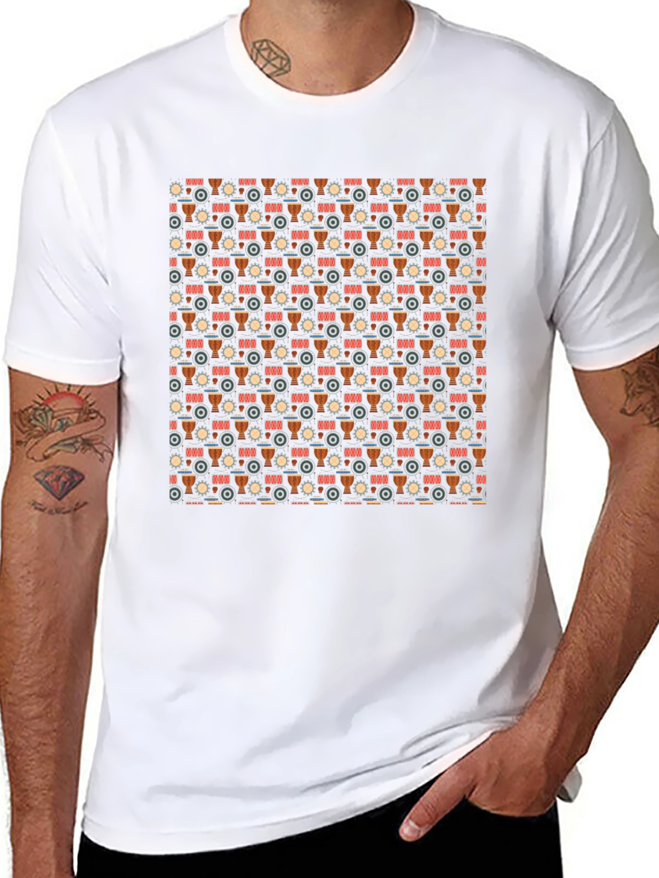 Drum Pattern Black T-Shirt