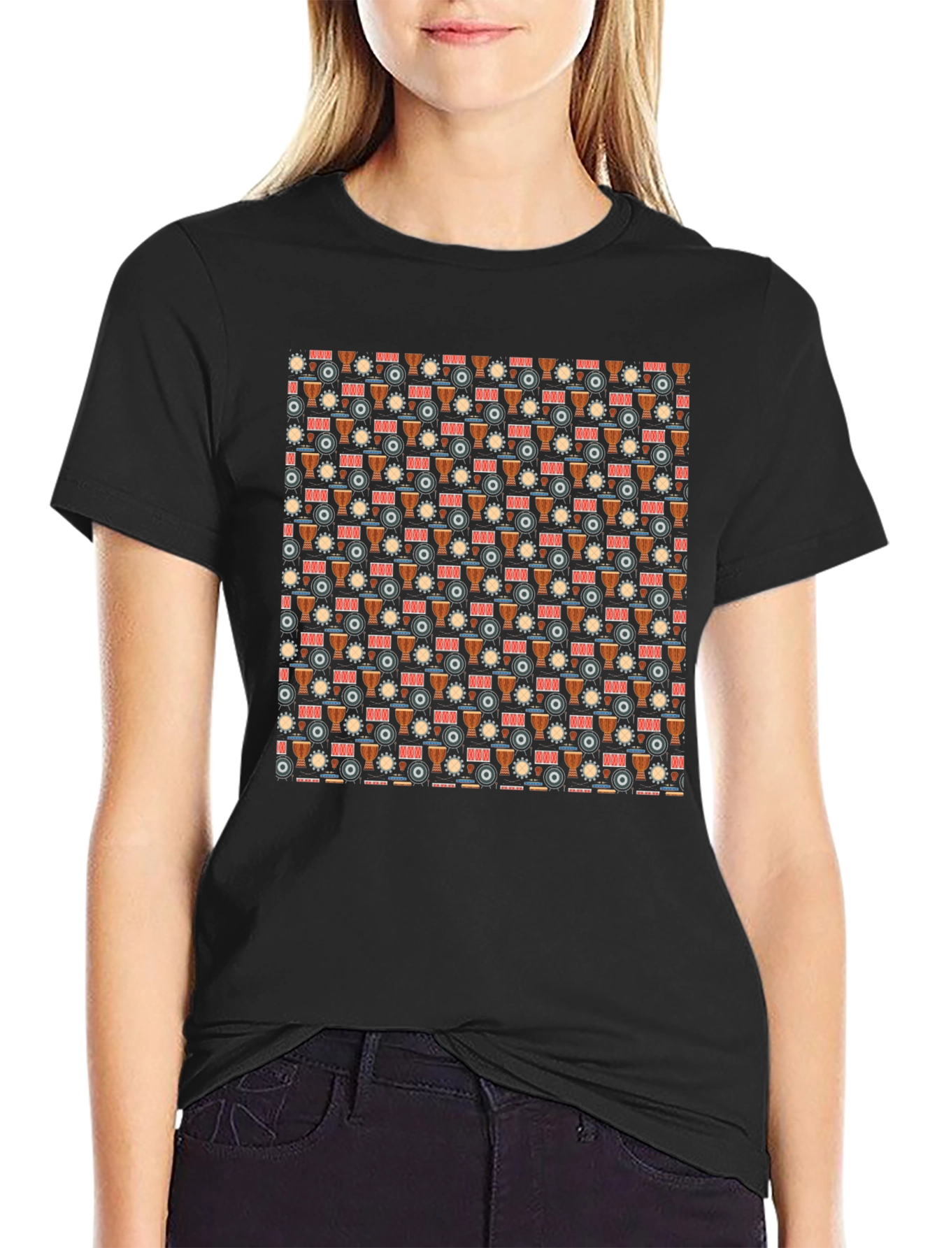 Drum Pattern Black T-Shirt
