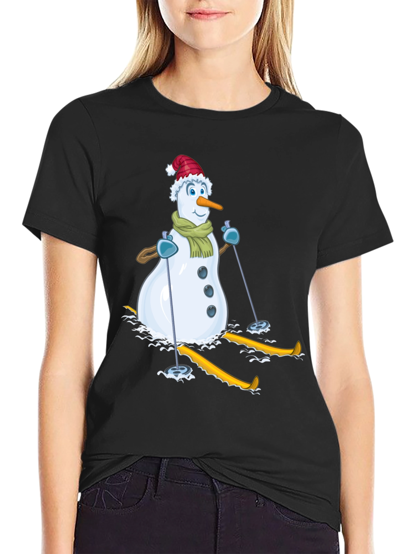 Snowman Skiing Holiday T-Shirt