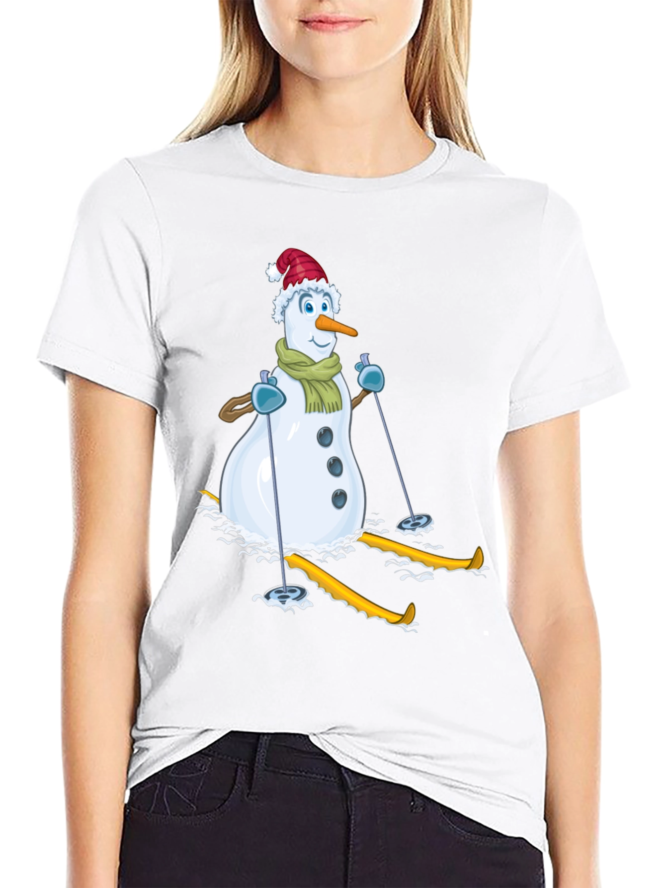 Snowman Skiing Holiday T-Shirt