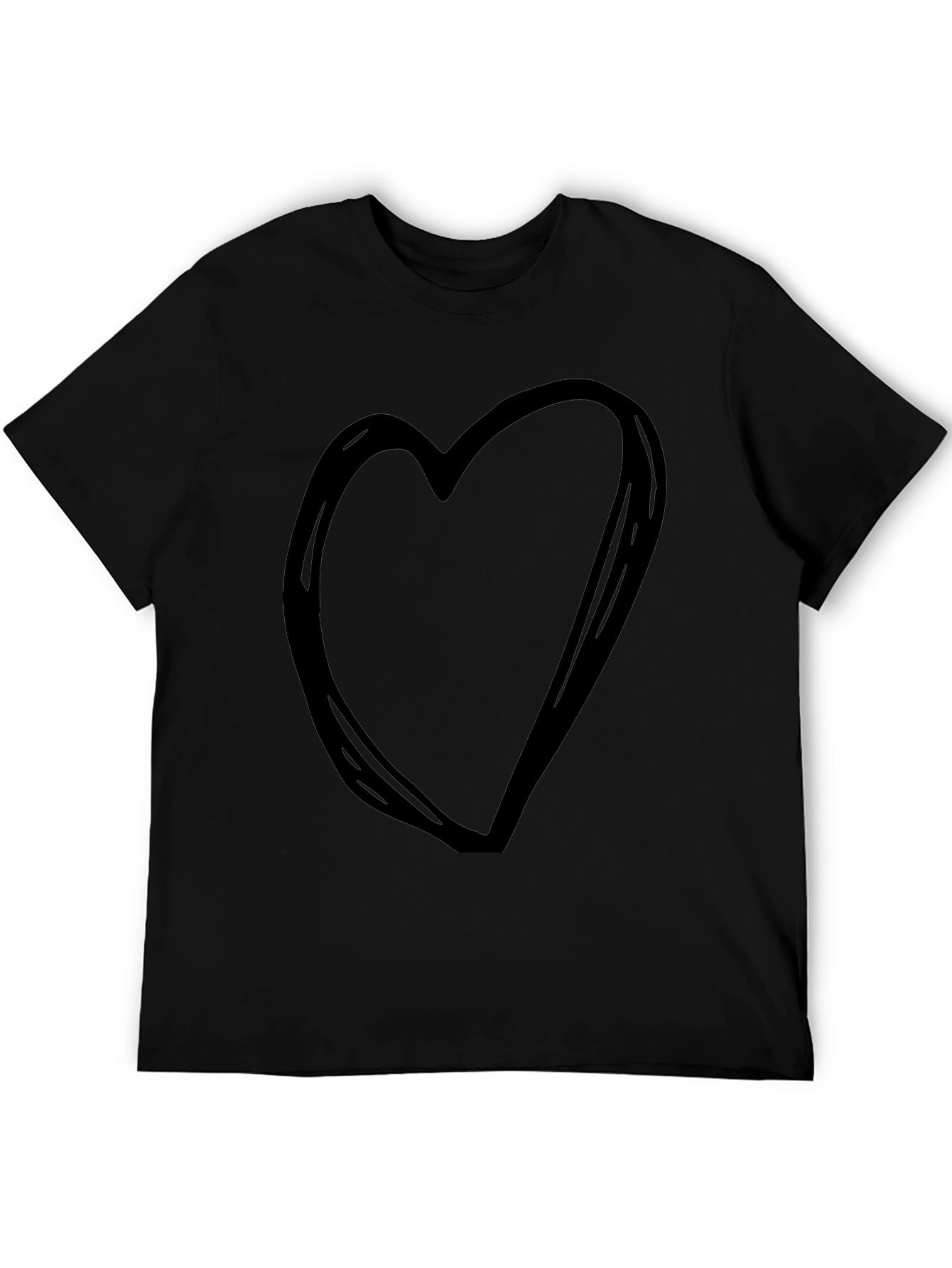 Heart Graphic Tee - Black Cotton Casual T-Shirt
