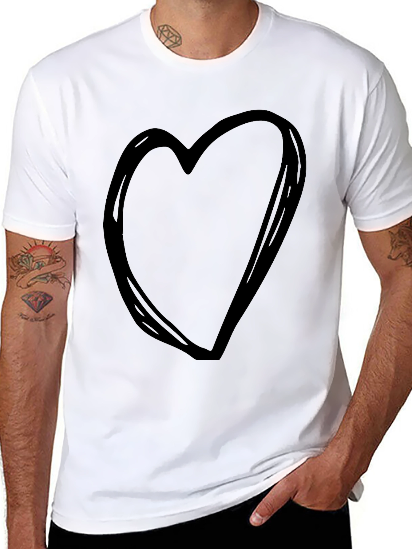 Heart Graphic Tee - Black Cotton Casual T-Shirt