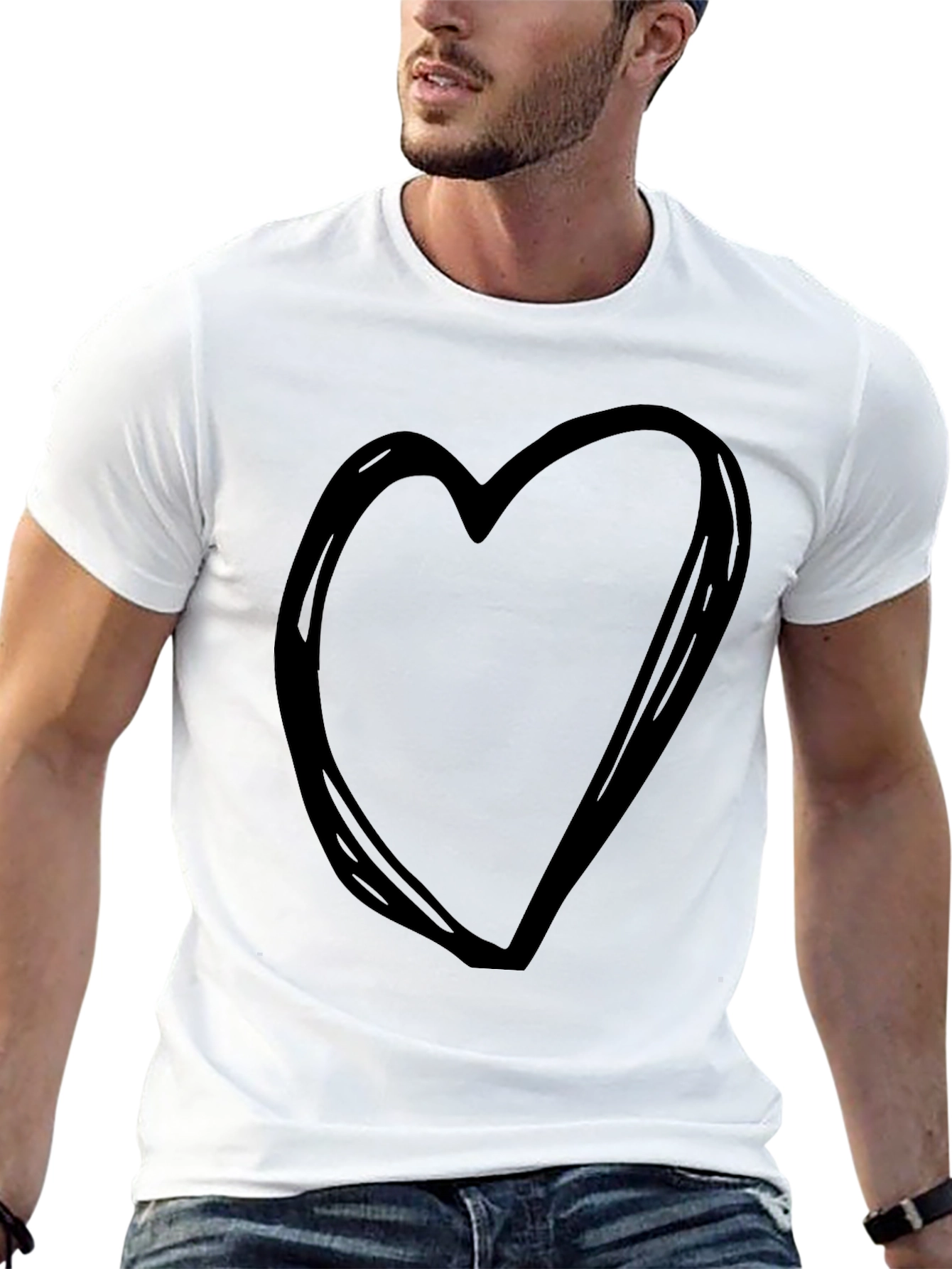 Heart Graphic Tee - Black Cotton Casual T-Shirt