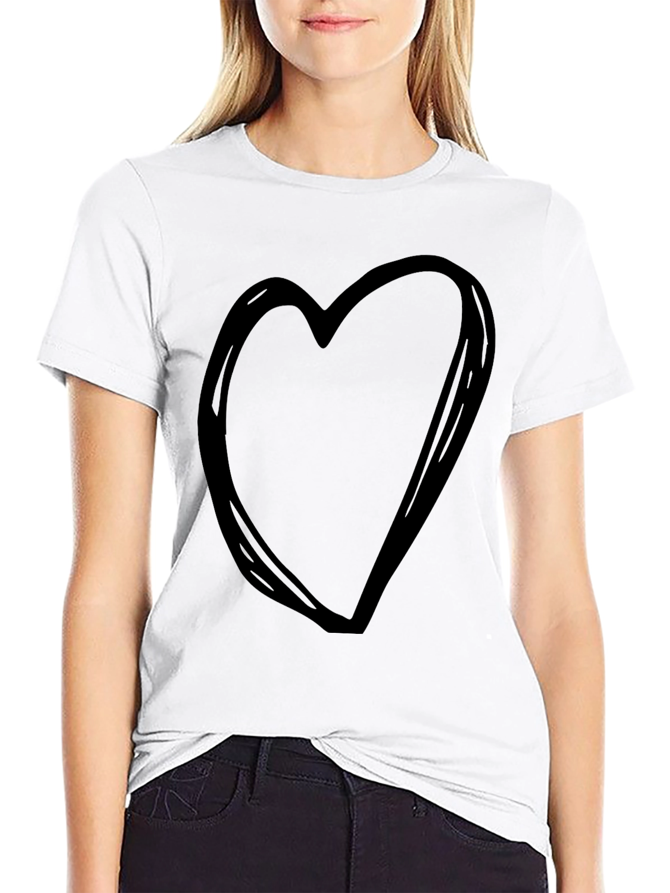 Heart Graphic Tee - Black Cotton Casual T-Shirt