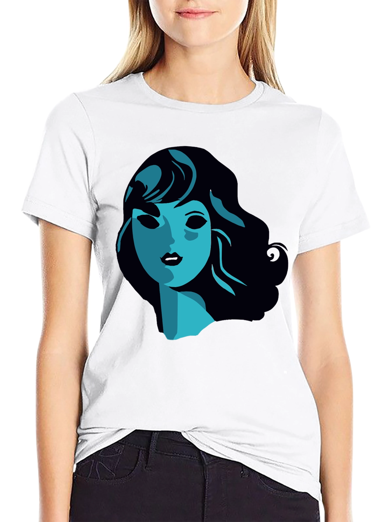 Stylish Graphic Tee -  Blue Woman Portrait T-Shirt