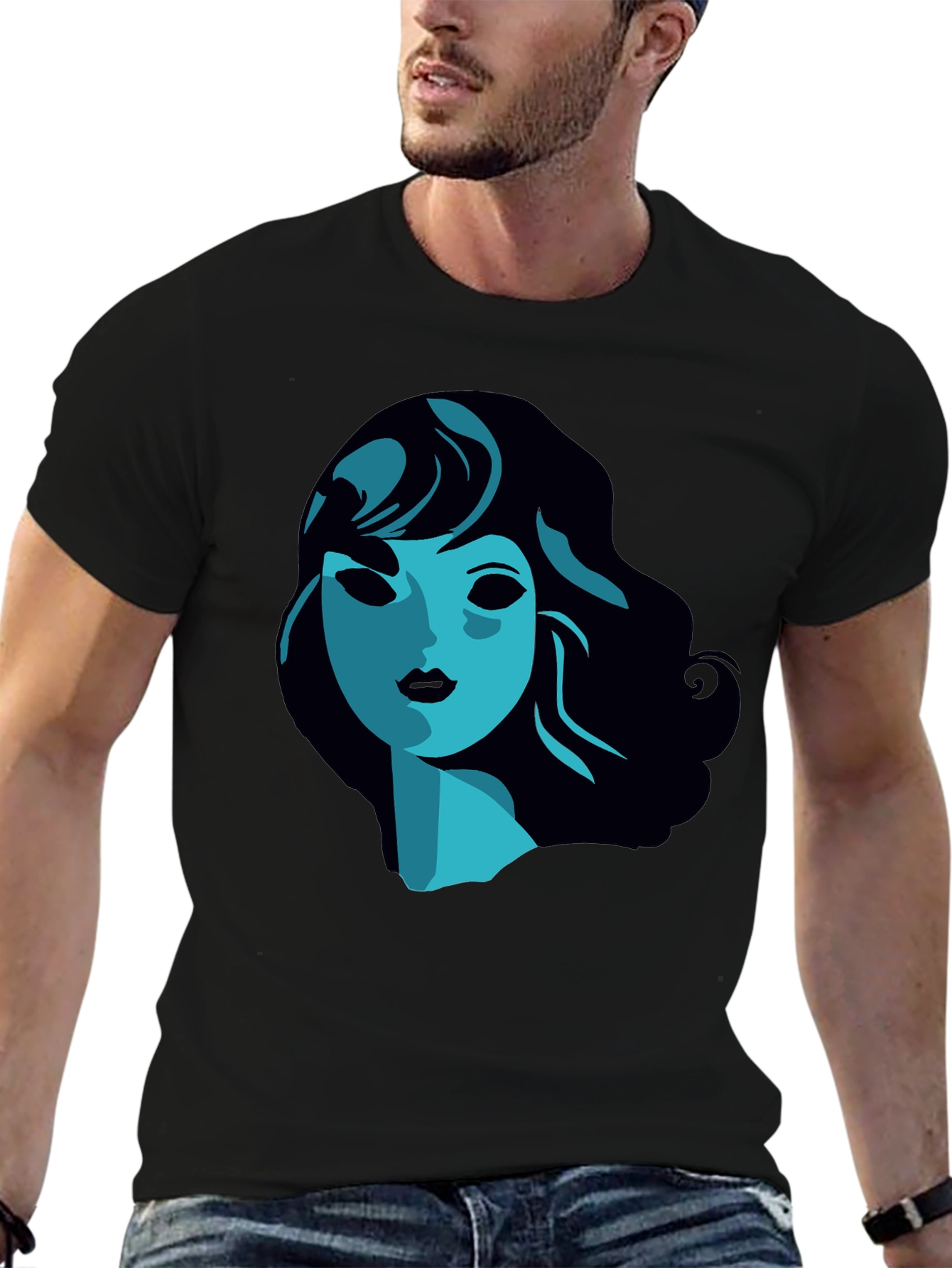 Stylish Graphic Tee -  Blue Woman Portrait T-Shirt
