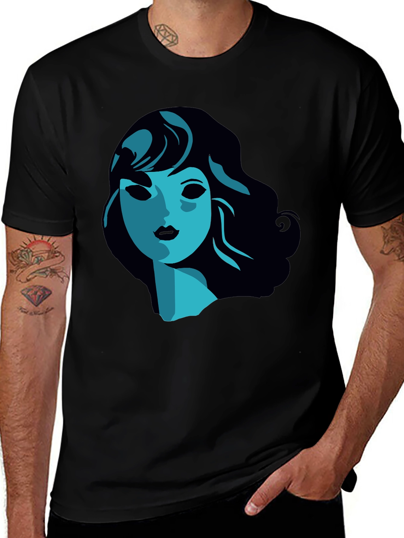 Stylish Graphic Tee -  Blue Woman Portrait T-Shirt