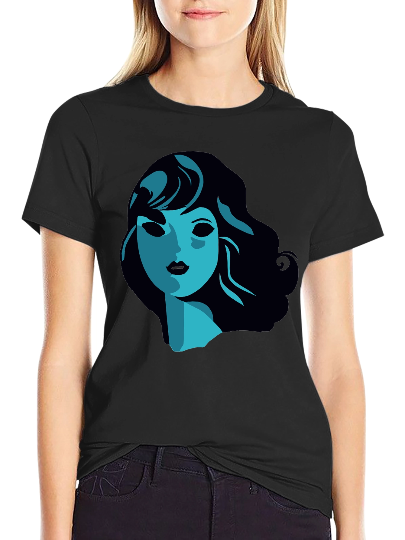 Stylish Graphic Tee -  Blue Woman Portrait T-Shirt