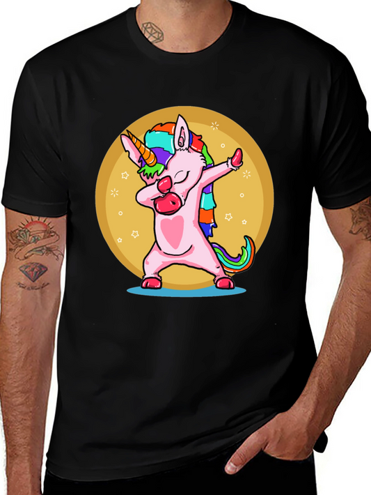 Dabbing Unicorn Graphic Tee - Black Crew Neck T-Shirt