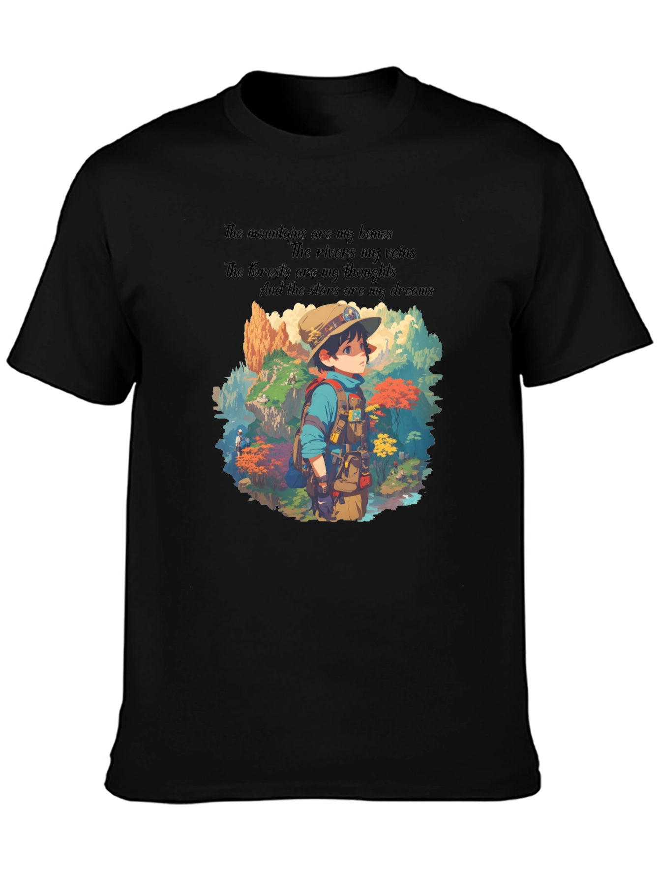 Nature Explorer T-Shirt - Mountains Rivers Stars Design