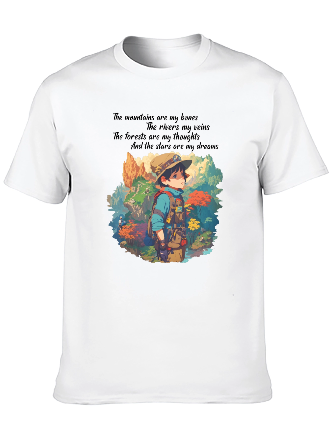 Nature Explorer T-Shirt - Mountains Rivers Stars Design