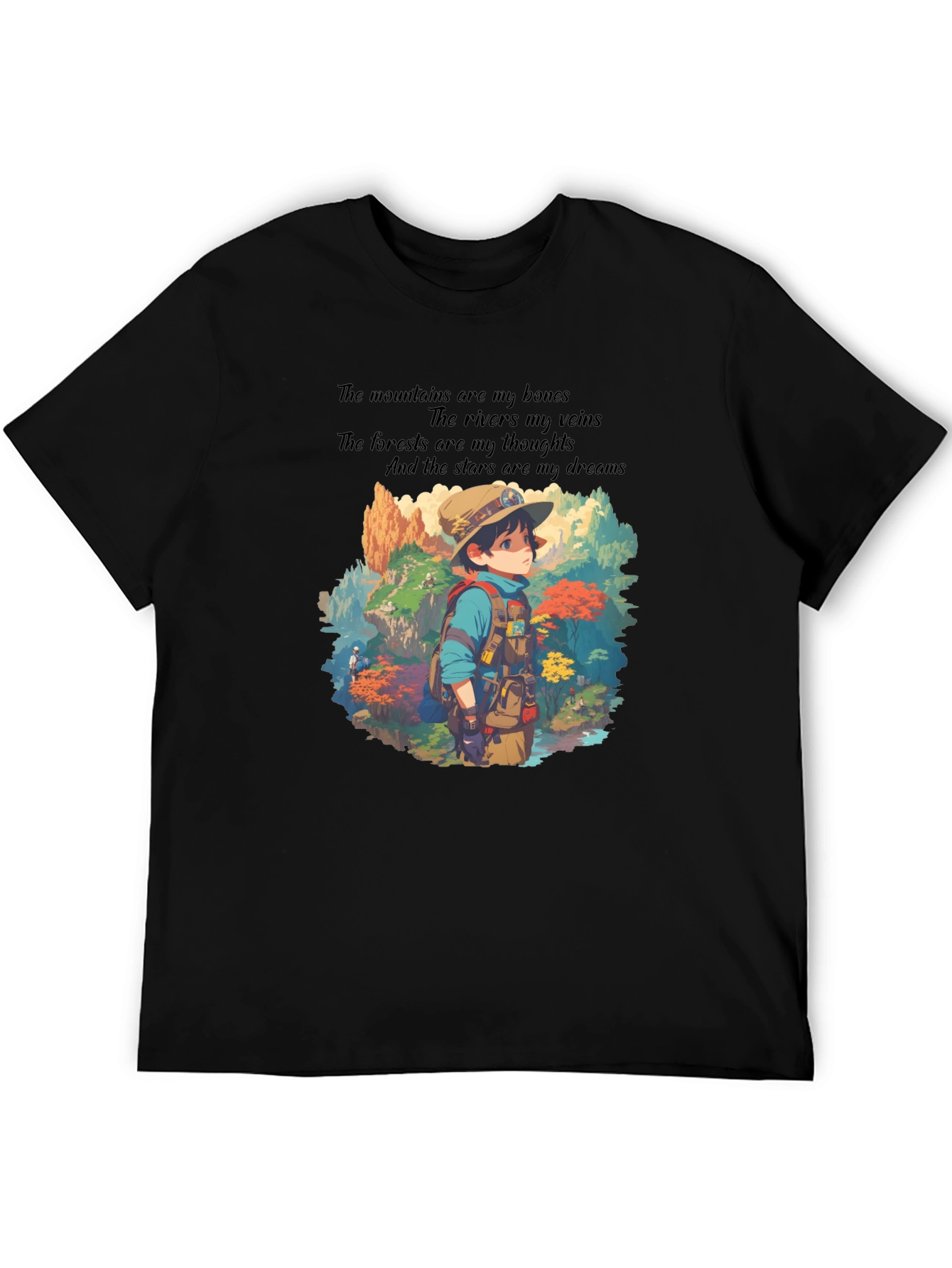 Nature Explorer T-Shirt - Mountains Rivers Stars Design