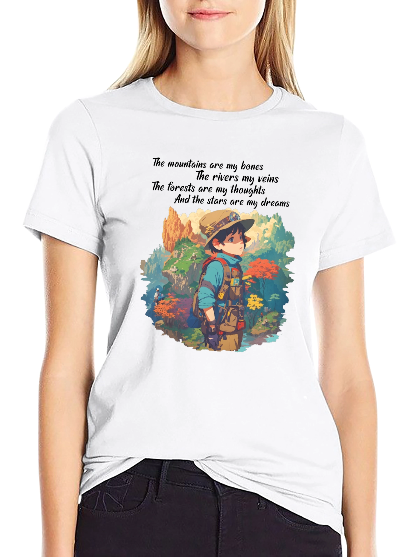 Nature Explorer T-Shirt - Mountains Rivers Stars Design