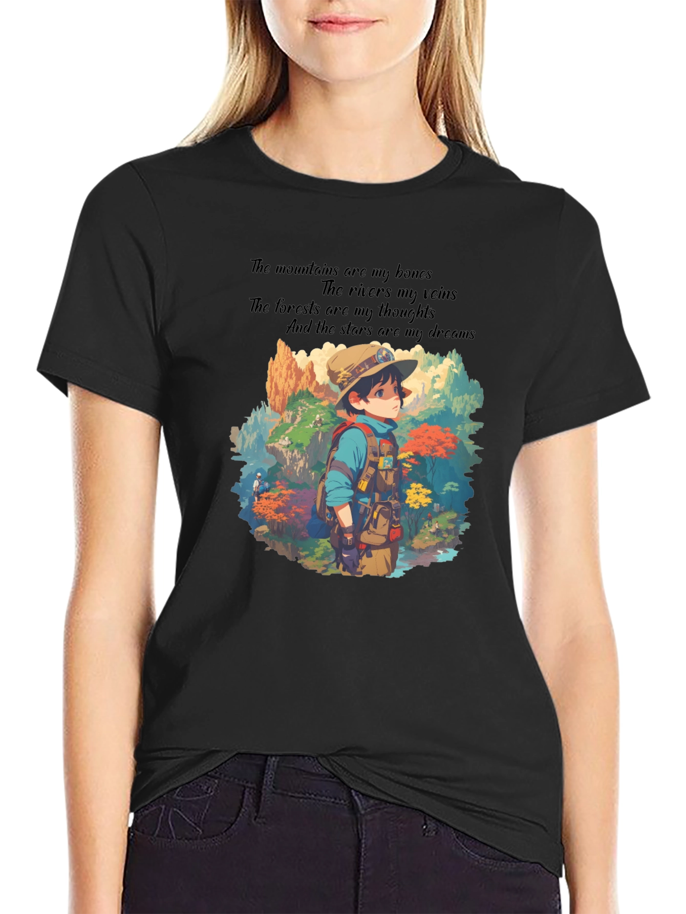 Nature Explorer T-Shirt - Mountains Rivers Stars Design