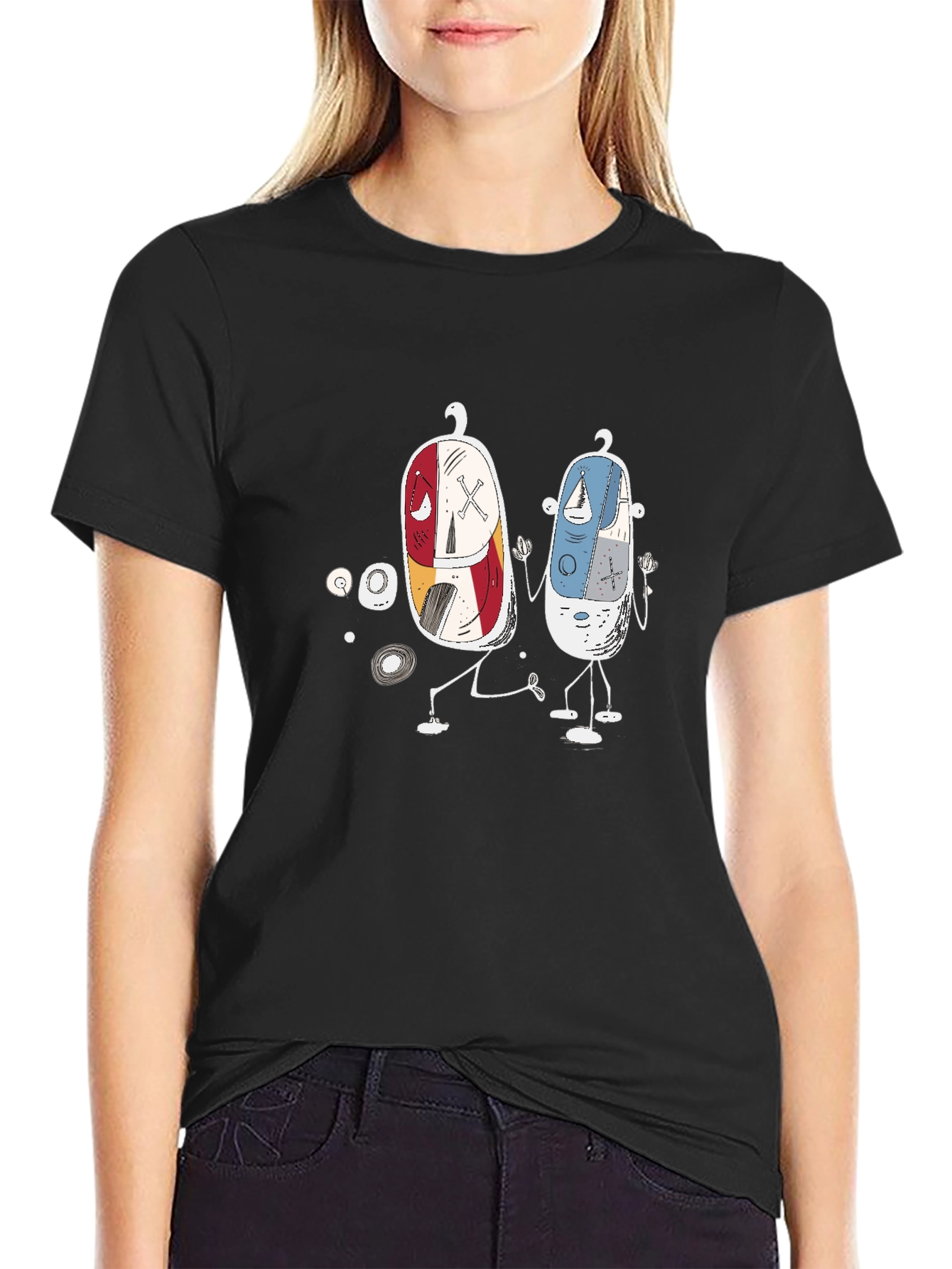 Funky Pill Pals Graphic Tee - Quirky Black T-Shirt