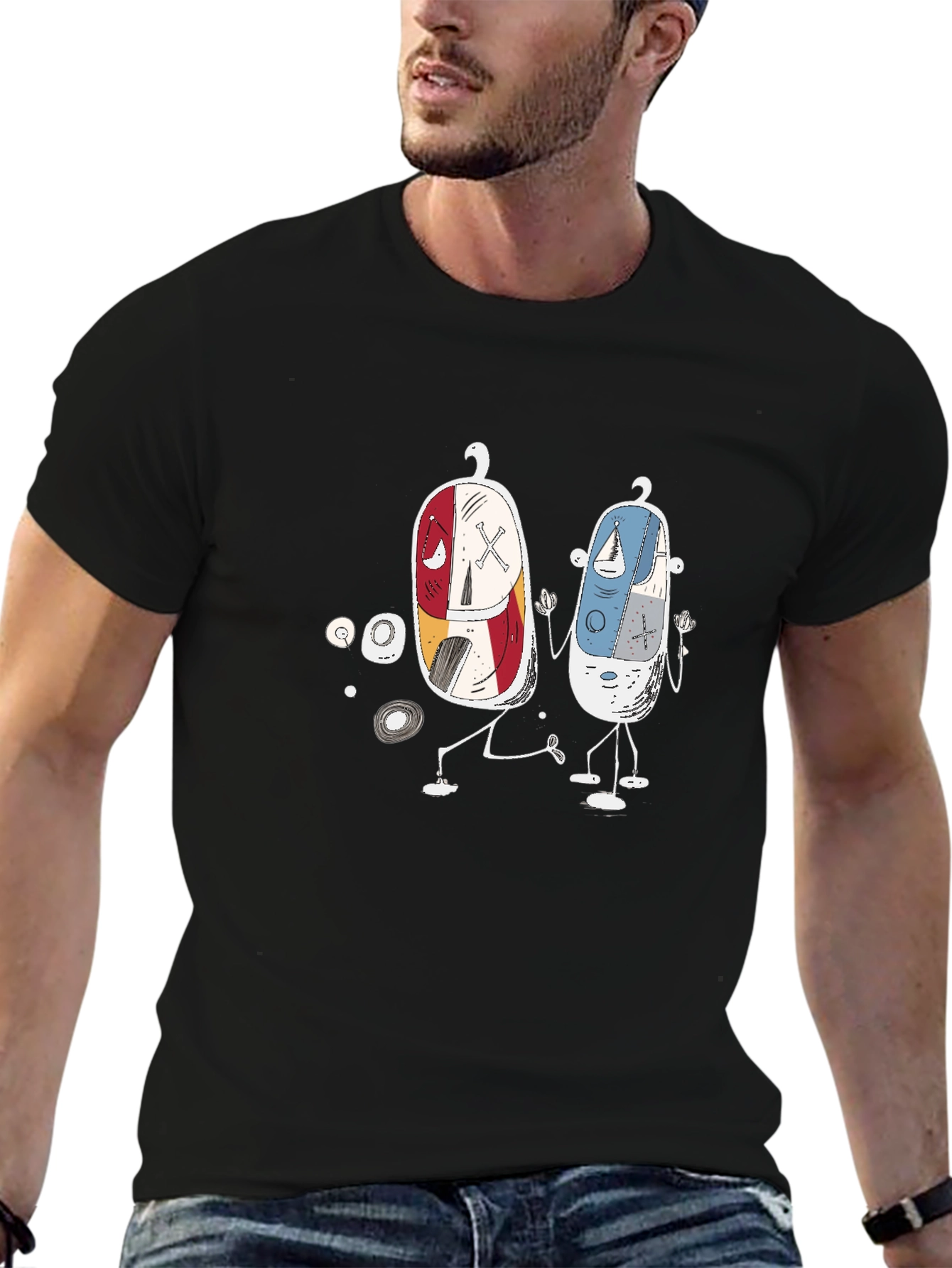 Funky Pill Pals Graphic Tee - Quirky Black T-Shirt